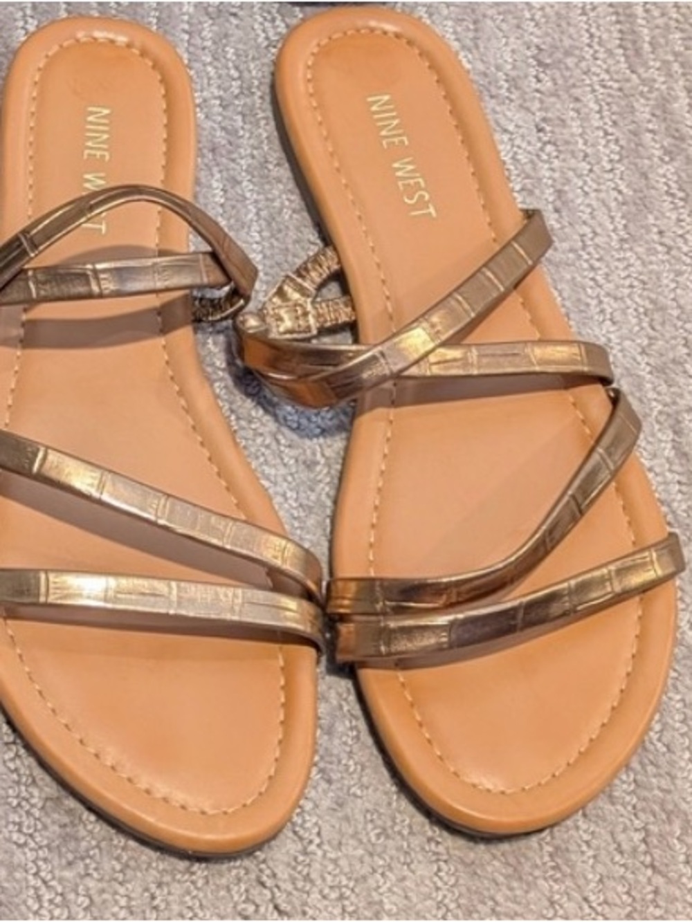 Nine West Bronze Metallic Multi-Strap Slide Sandals